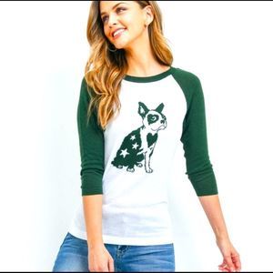 Adorable Terrier Dog Raglan Knit Americana Shirt